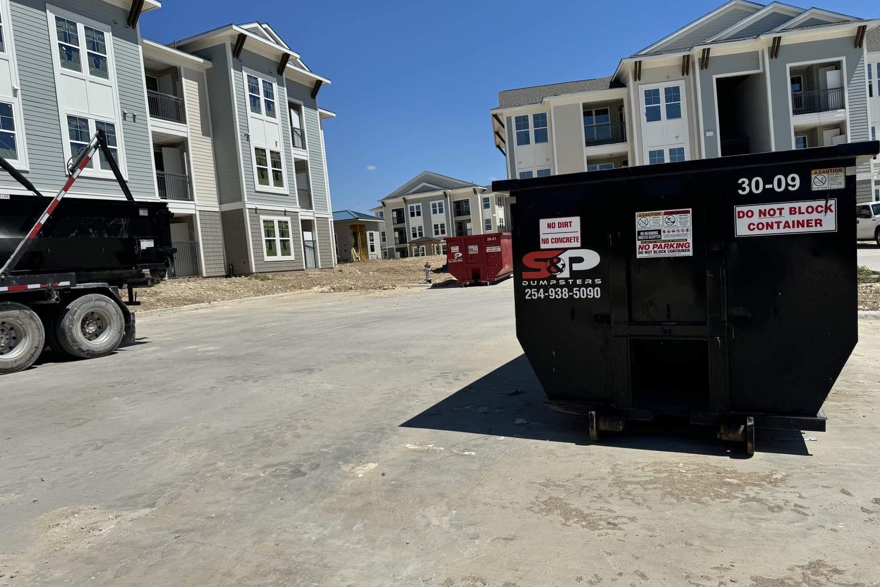 S&P Dumpsters 30 yard roll-off container at an apartment build in Belton, TX