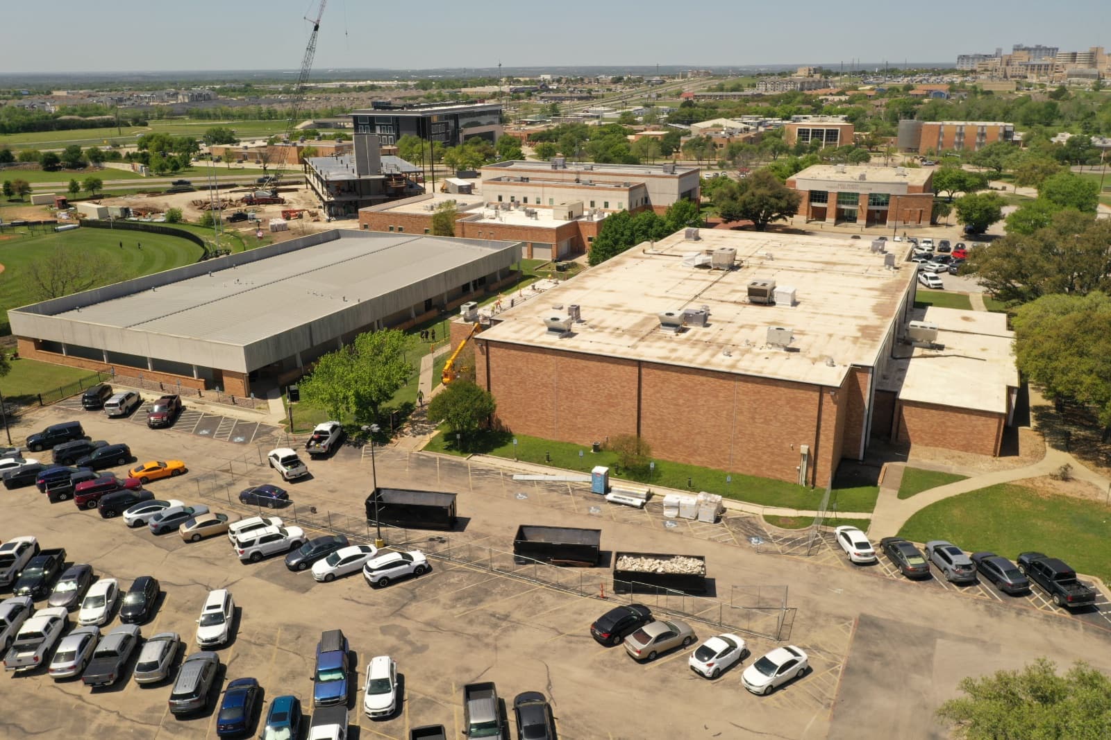 Aerial view of S&P containers at a commercial facility
